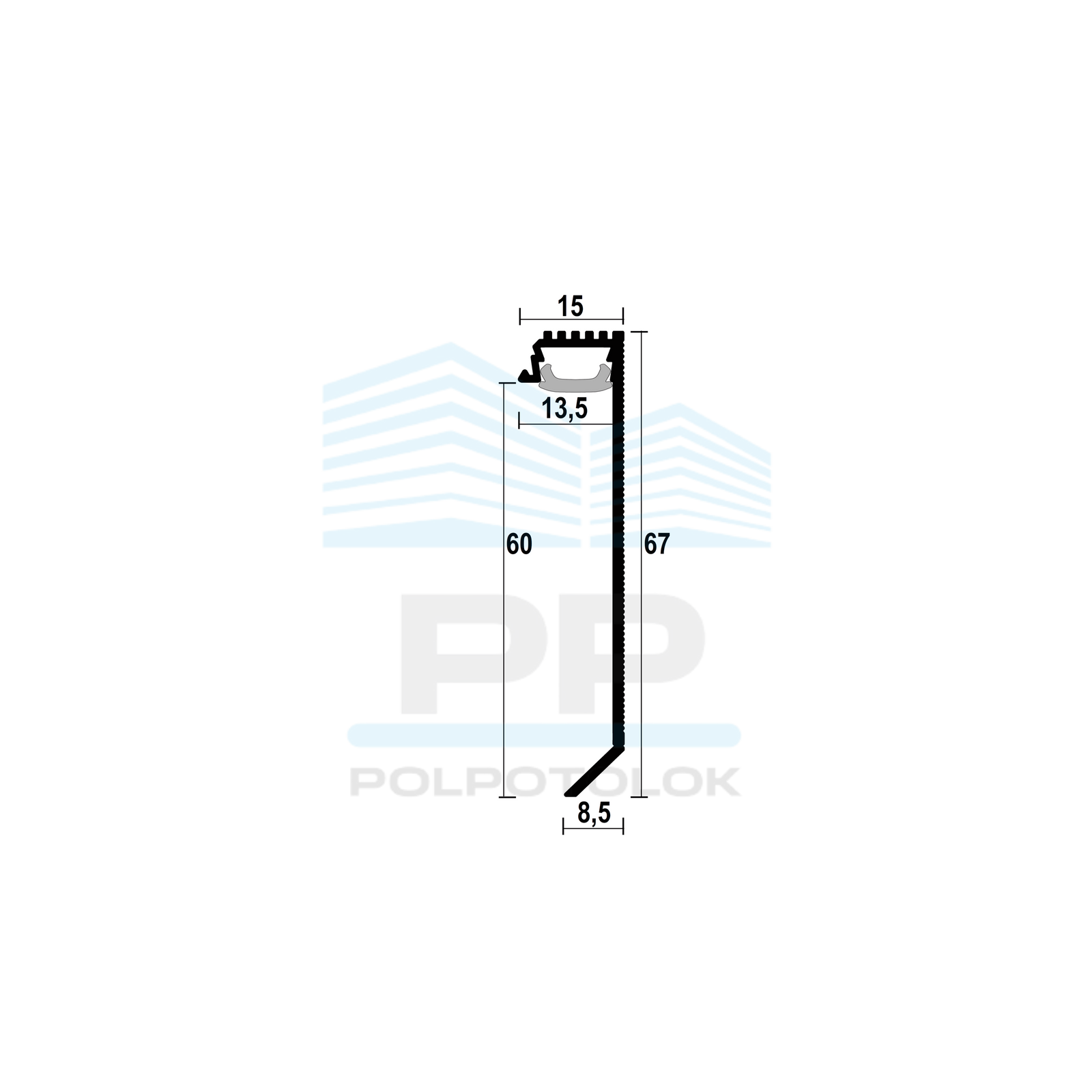 Ukryta listwa przypodłogowa podtynkowa 60mm z kanałem LED (niepowlekany)