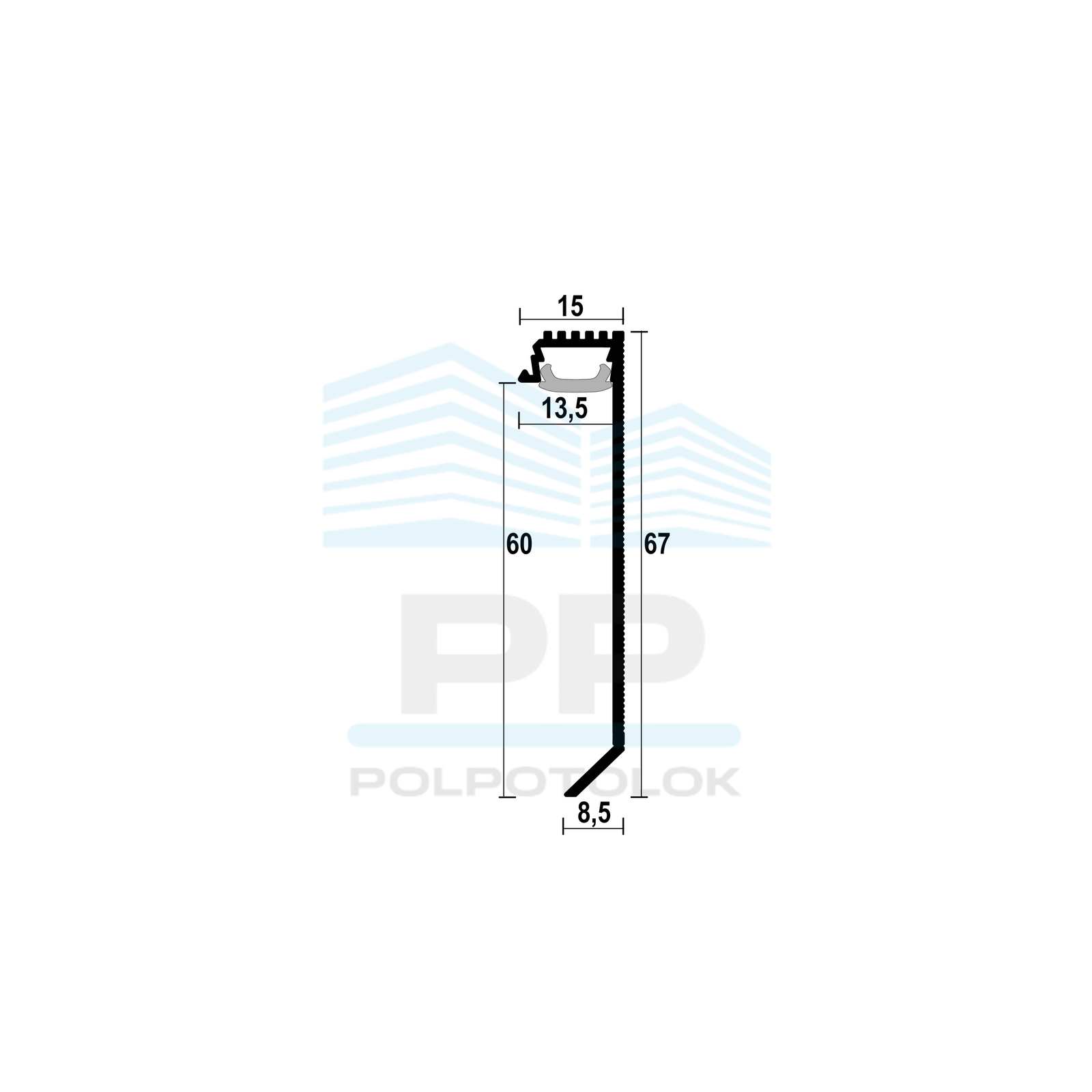 Ukryta listwa przypodłogowa podtynkowa 60mm z kanałem LED (czarny)
