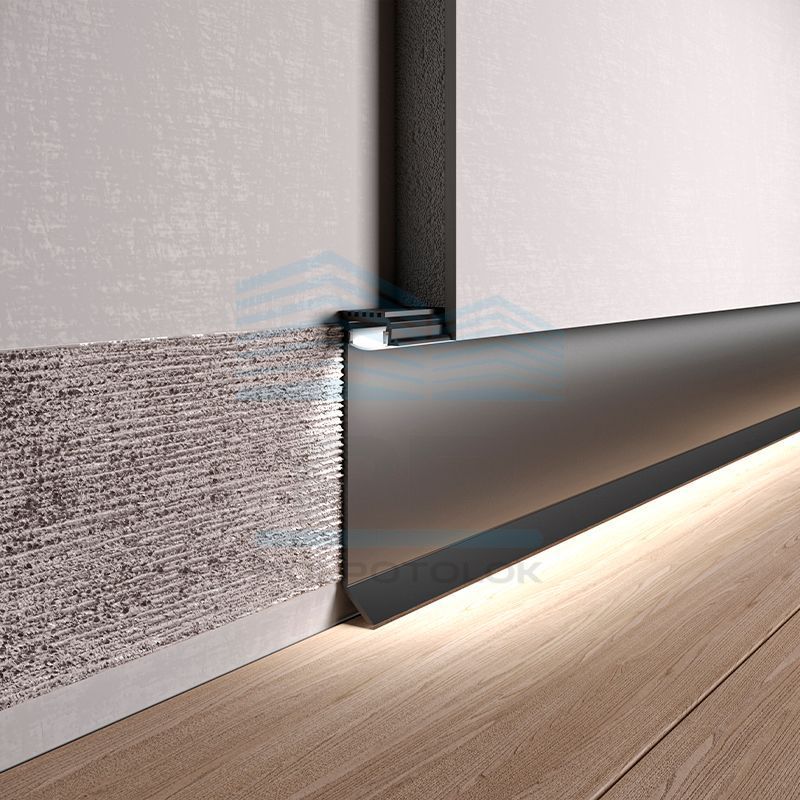 Ukryta listwa przypodłogowa podtynkowa 60mm z kanałem LED (czarny)