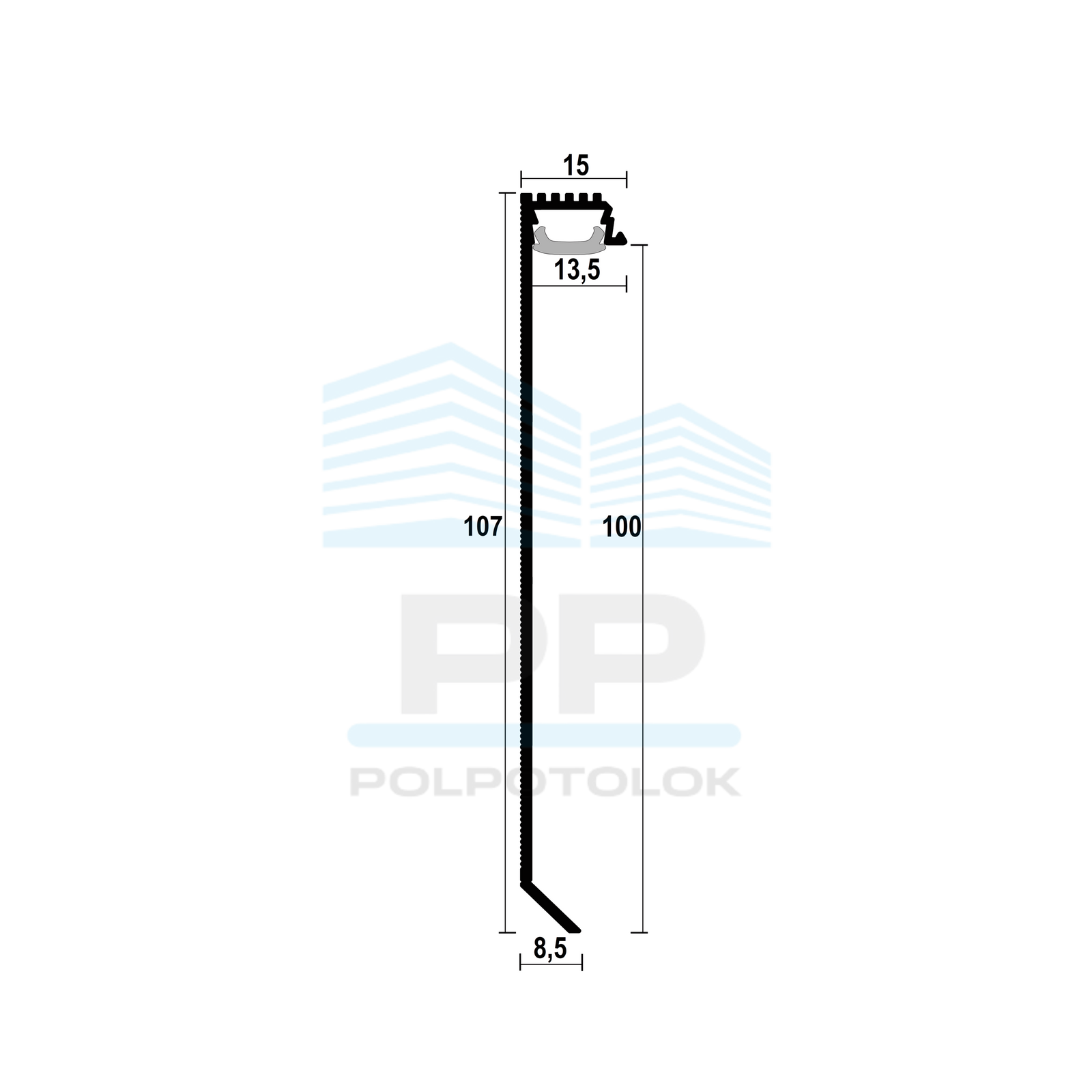 Ukryta listwa przypodłogowa podtynkowa 100mm z kanałem LED (niepowlekany)