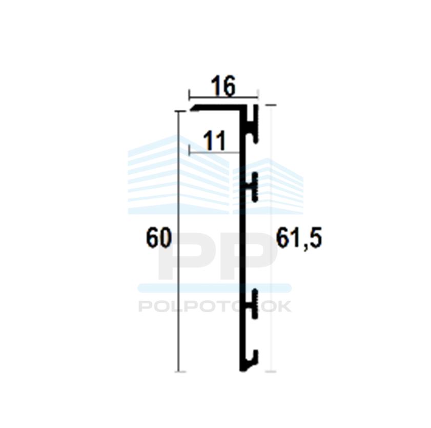 Aluminium flush-mounted skirting board 60mm (black)