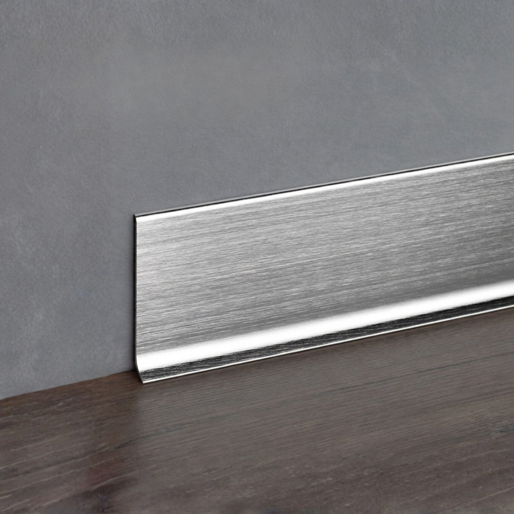 Italian Aluminum Skirting Board Progress Profiles BTBS Satin Silver 60 mm