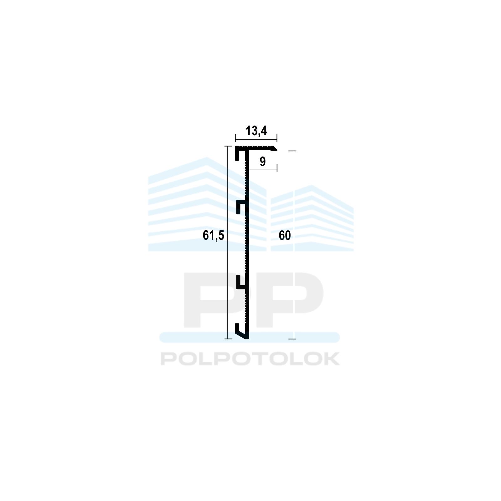Плинтус скрытого монтажа 60 мм для ГКЛ12,5 (без покрытия)